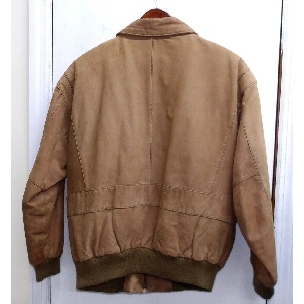 Vintage Mens Suede Leather Bomber Jacket Brown Zip Up Outerwear Size L/ #26198‎